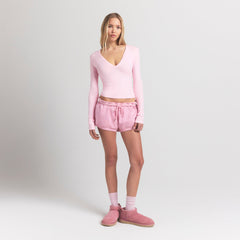 Cotton Jersey Long Sleeve Plunge Top
