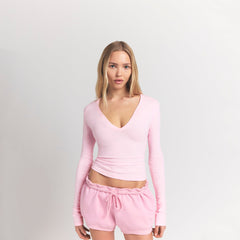 Cotton Jersey Long Sleeve Plunge Top