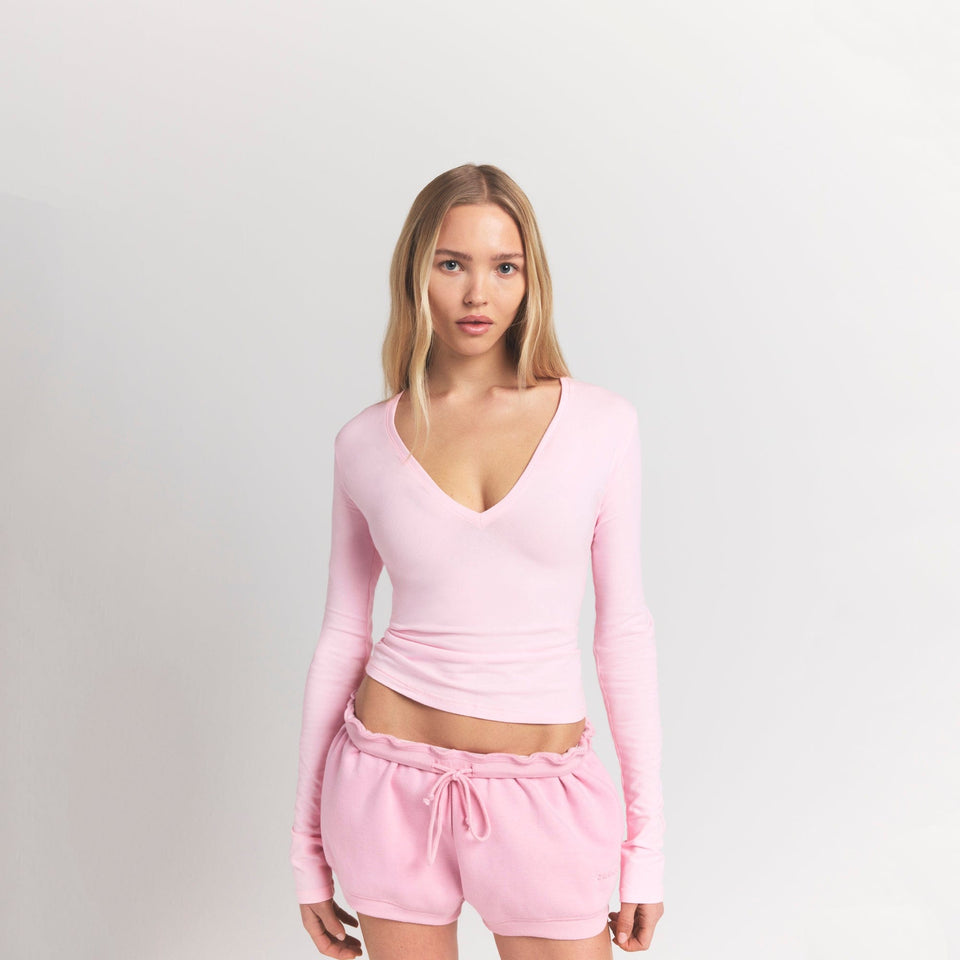 Cotton Jersey Long Sleeve Plunge Top