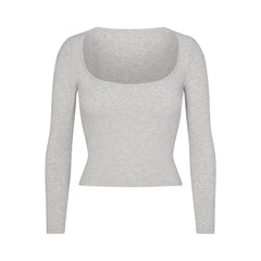 Skims Cotton Jersey Scoop Neck Long Sleeve Light Heather Grey