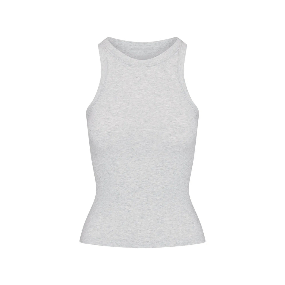 Skims Cotton Jersey Crew Neck Tank Light Heather Grey