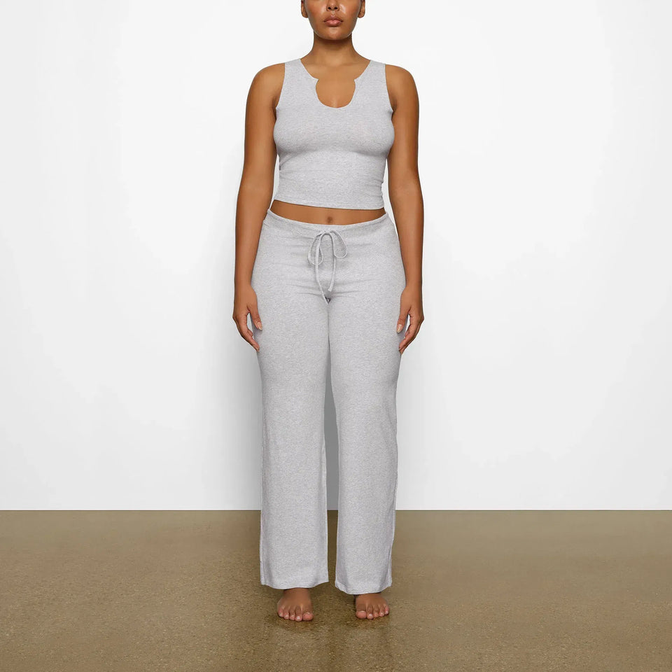 Skims Cotton Jersey Straight Leg Pant Light Heather Grey