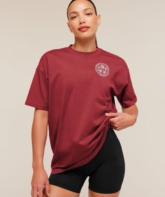 Women's Gymshark Strength And Fitness Crest Graphic T-Shirt Athletic Burgundy