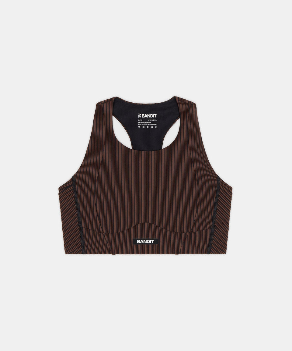 Bandit Womens Striped Cadence Longline Bra Cacao Black