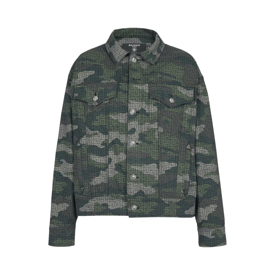 Balmain Camouflage Monogram Western Denim Jacket Multicolor/Khaki