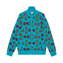 Gucci Horsebit Jacquard Wool Knit Bomber Blue/Yellow