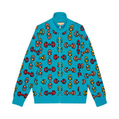 Gucci Horsebit Jacquard Wool Knit Bomber Blue/Yellow