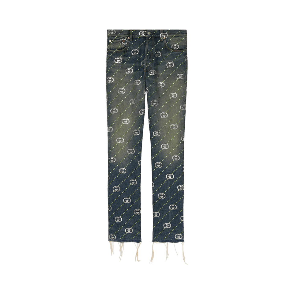 Gucci Crystal Interlocking G Denim Pant Blue/Mix