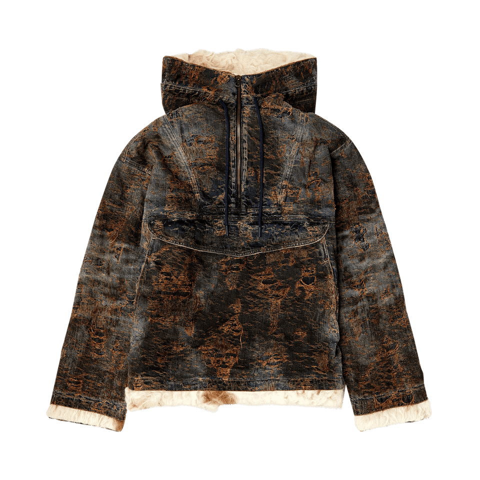 Diesel Distressed Denim Half Zip Anorak Jackets Blue