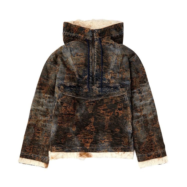 Diesel Distressed Denim Half Zip Anorak Jackets Blue
