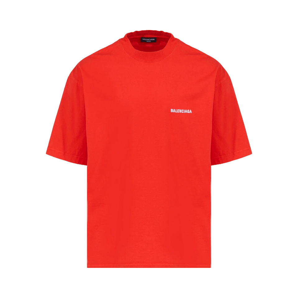Balenciaga Back Logo Regular Fit Vintage T-Shirt Bright Red/White