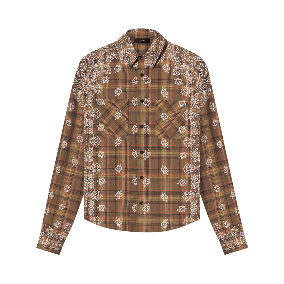 Amiri Bleach Bandana Plaid Shirt Brown
