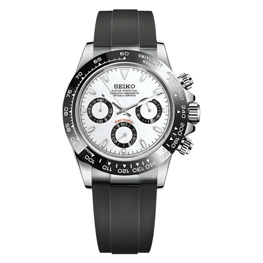 Seiko MOD Daytona Lunette céramique cadran Blanc "PANDA" Oyster Flex