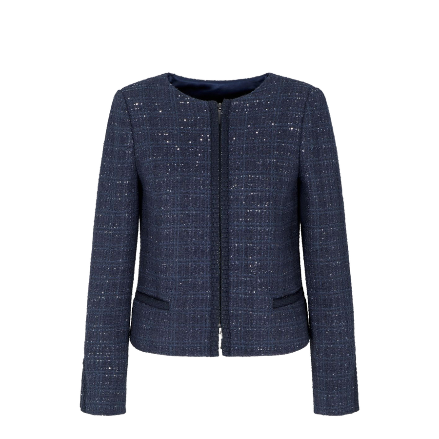 Lurex Tweed Zip-Up Jacket with Micro Sequins