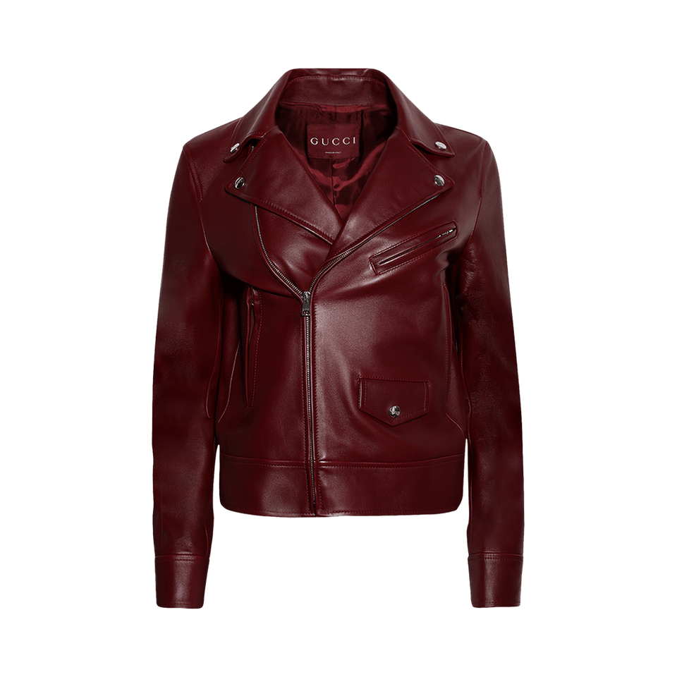Gucci Leather Biker Jacket Rosso Ancora Red