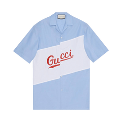 Gucci Script Oversize Bowling Shirt Sky Blue/Mix
