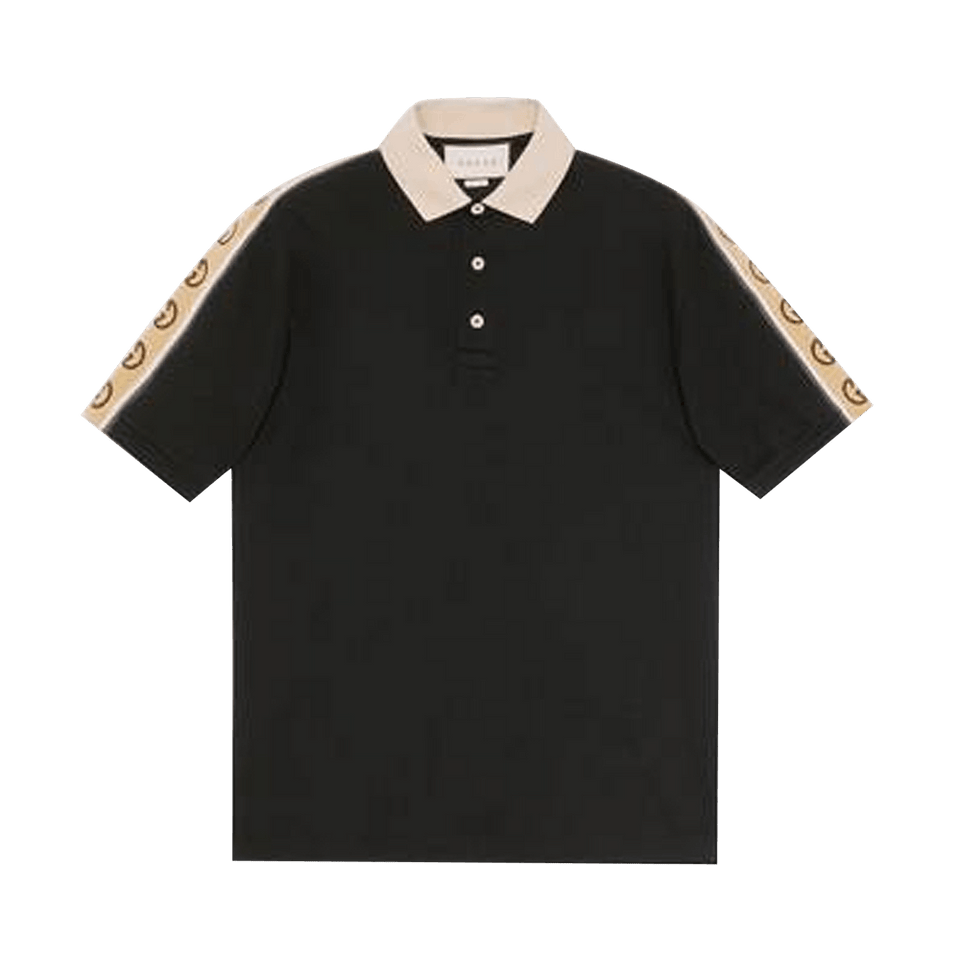 Gucci Piquet Polo With Interlocking G Stripe Black/Multicolor