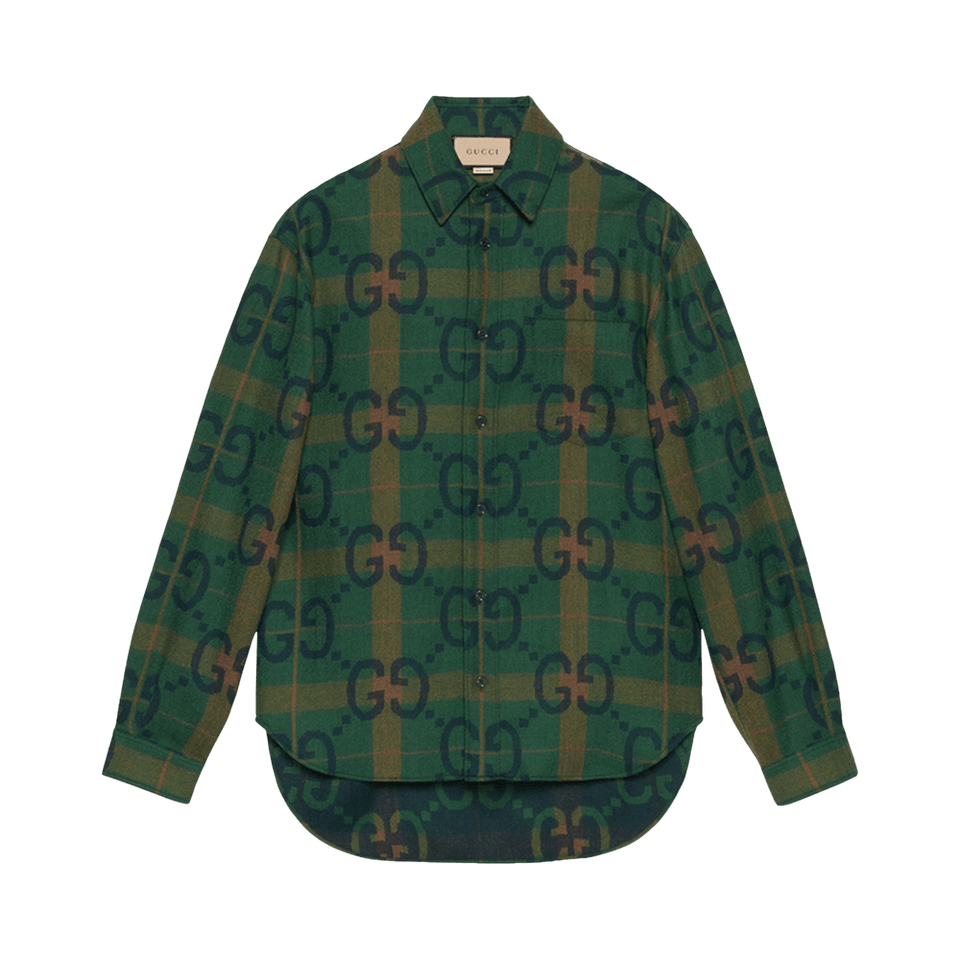 Gucci Jumbo GG Check Wool Shirt Green/Blue