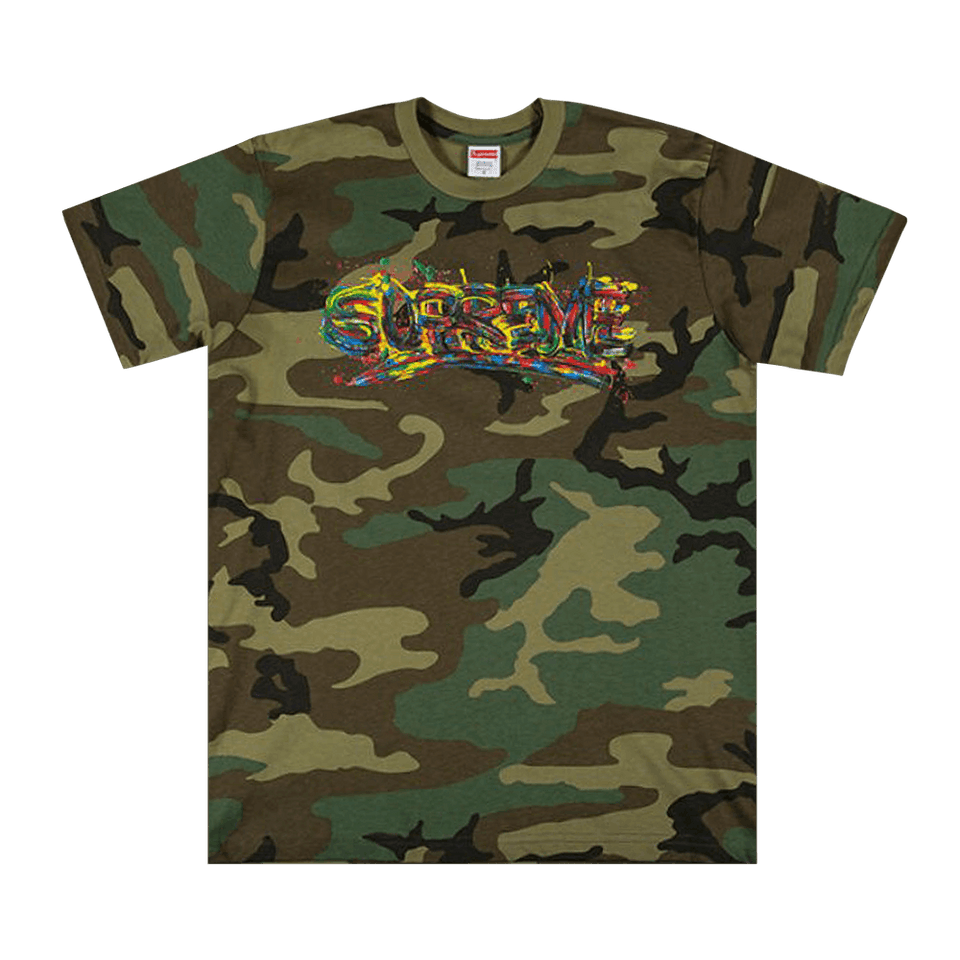 Supreme Paint Logo T-Shirt Woodland Camo