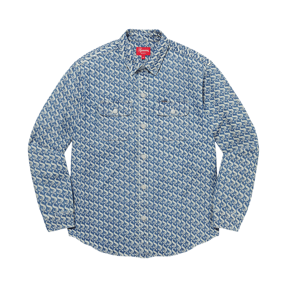 Supreme Monogram Denim Shirt Blue