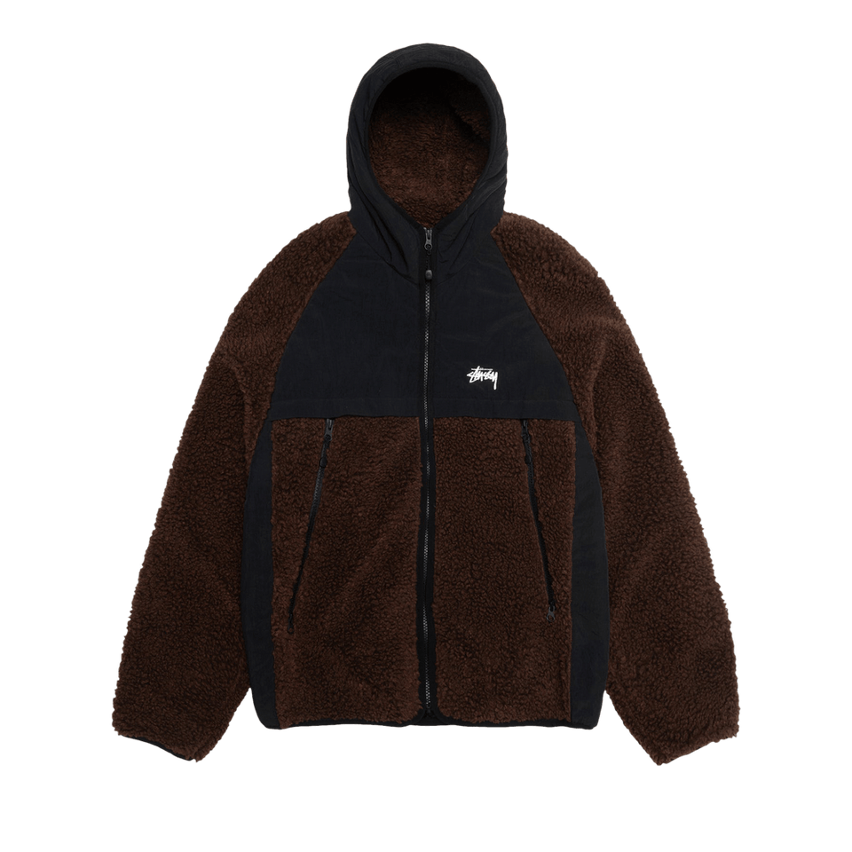 Stussy Sherpa Paneled Hooded Jacket Brown
