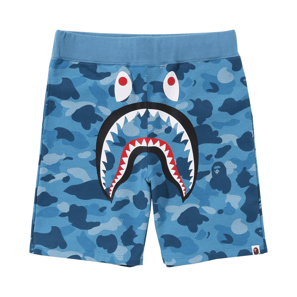 BAPE Honeycomb Camo Shark Sweat Shorts Blue