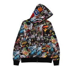 BAPE Flyer Pattern Shark Full Zip Hoodie Multicolor