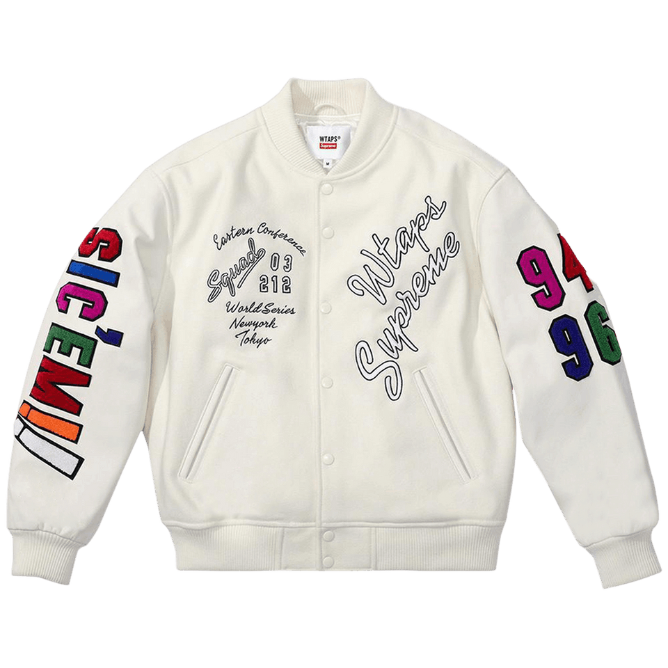 Supreme x WTAPS Varsity Jacket White