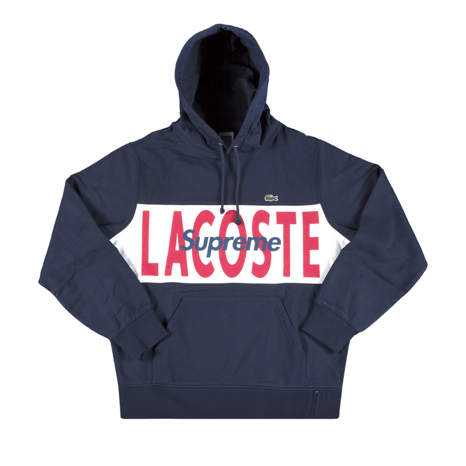 Supreme x Lacoste Logo Panel Hoodie Navy