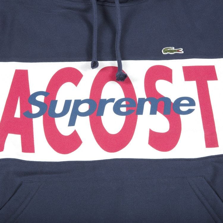 Supreme x Lacoste Logo Panel Hoodie Navy