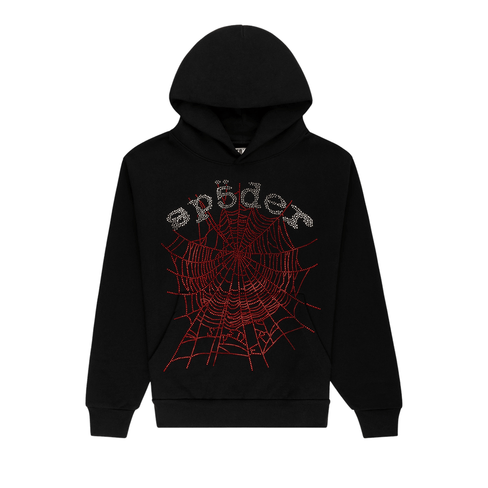 Sp5der Rhinestone OG Web V2 Hoodie Black