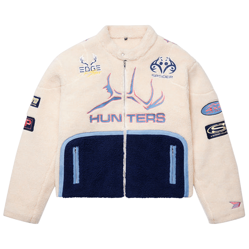 Sp5der Sherpa Hunter Moto Jacket Ecru/Navy