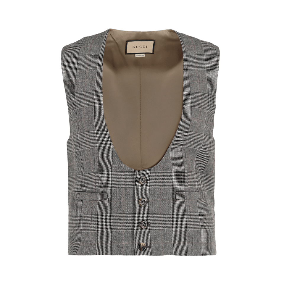 Gucci Wool Blend Plaid Vest Grey/Beige