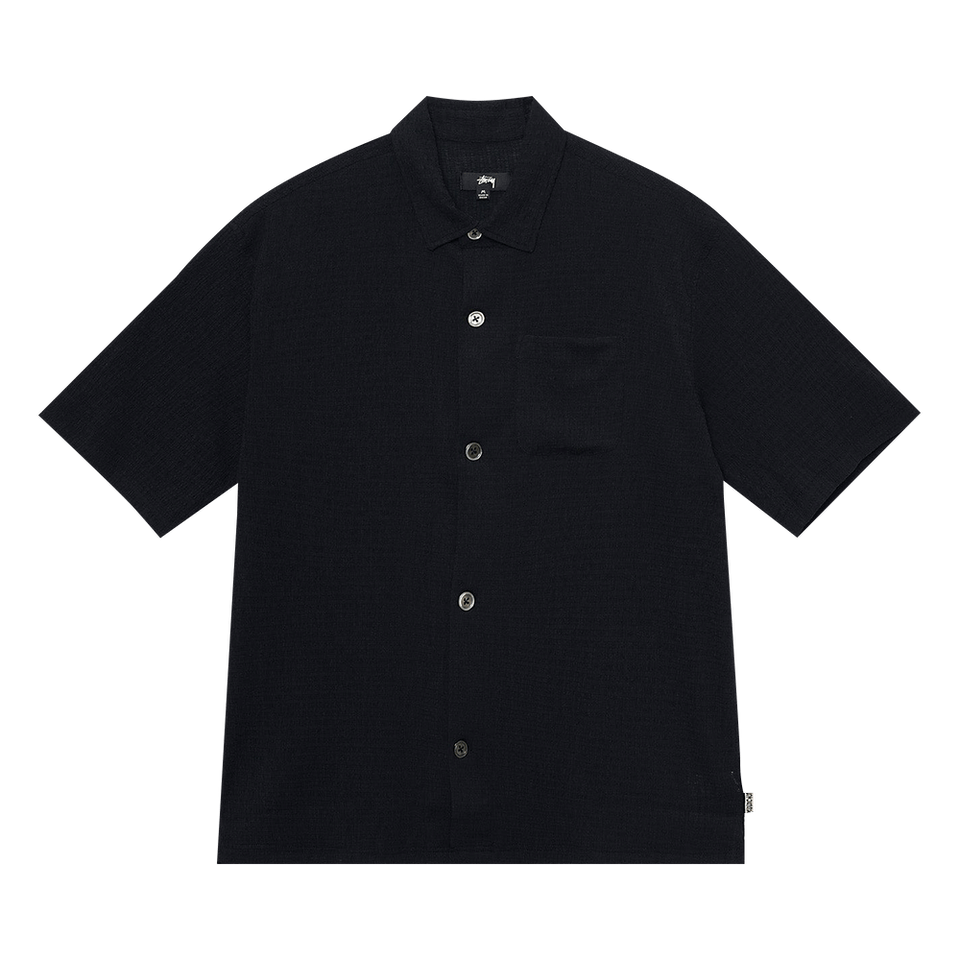 Stussy Boxy Flat Hem Crinkled Shirt Black