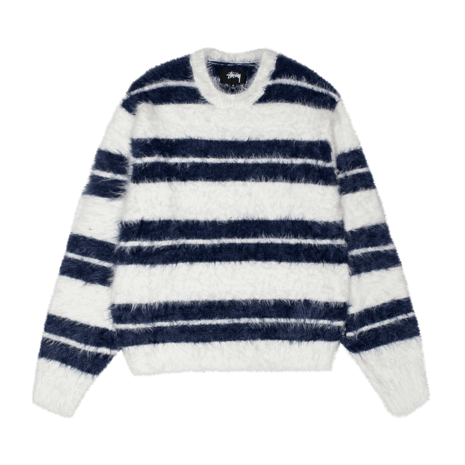 Stussy Hairy Stripe Crew Sweater Ivory/Navy