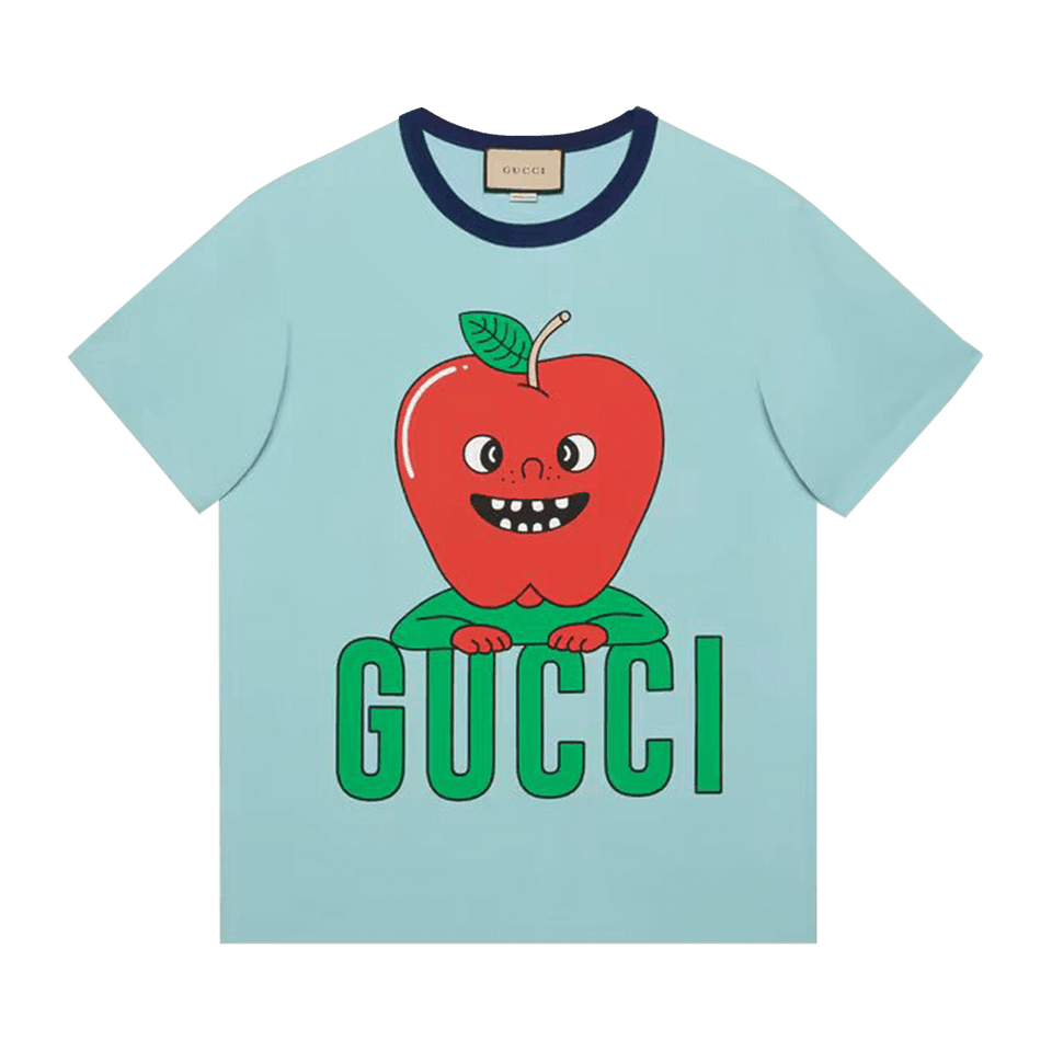 Gucci Apple Print Cotton T-Shirt Light Blue