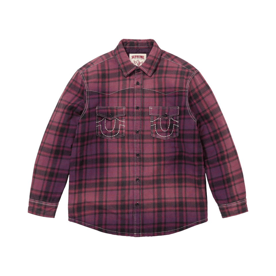 Supreme x True Religion Quilted Lined Plaid Flannel Shirt Purple