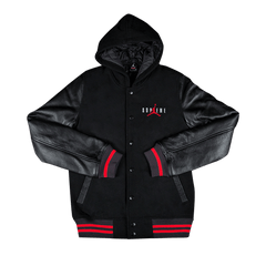 Supreme x Jordan Hooded Varsity Jacket Black