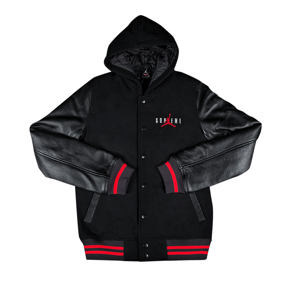 Supreme x Jordan Hooded Varsity Jacket Black