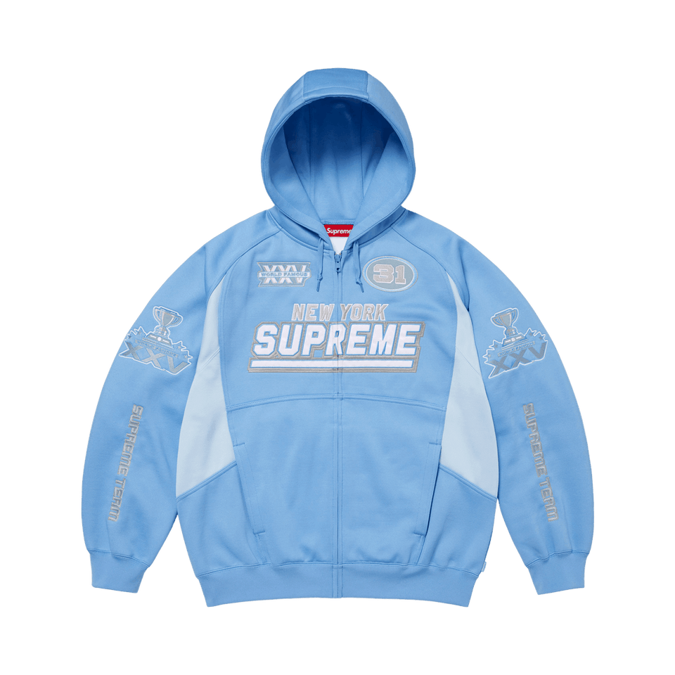 Supreme Football Zip Up Hoodie Light Blue