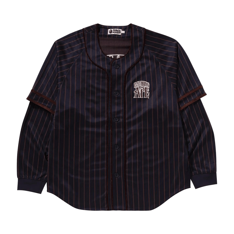 BAPE Stripe Layered Sleeves Long-Sleeve Baseball Shirt Navy