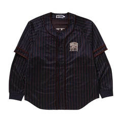 BAPE Stripe Layered Sleeves Long-Sleeve Baseball Shirt Navy