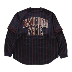 BAPE Stripe Layered Sleeves Long-Sleeve Baseball Shirt Navy