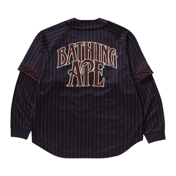 BAPE Stripe Layered Sleeves Long-Sleeve Baseball Shirt Navy