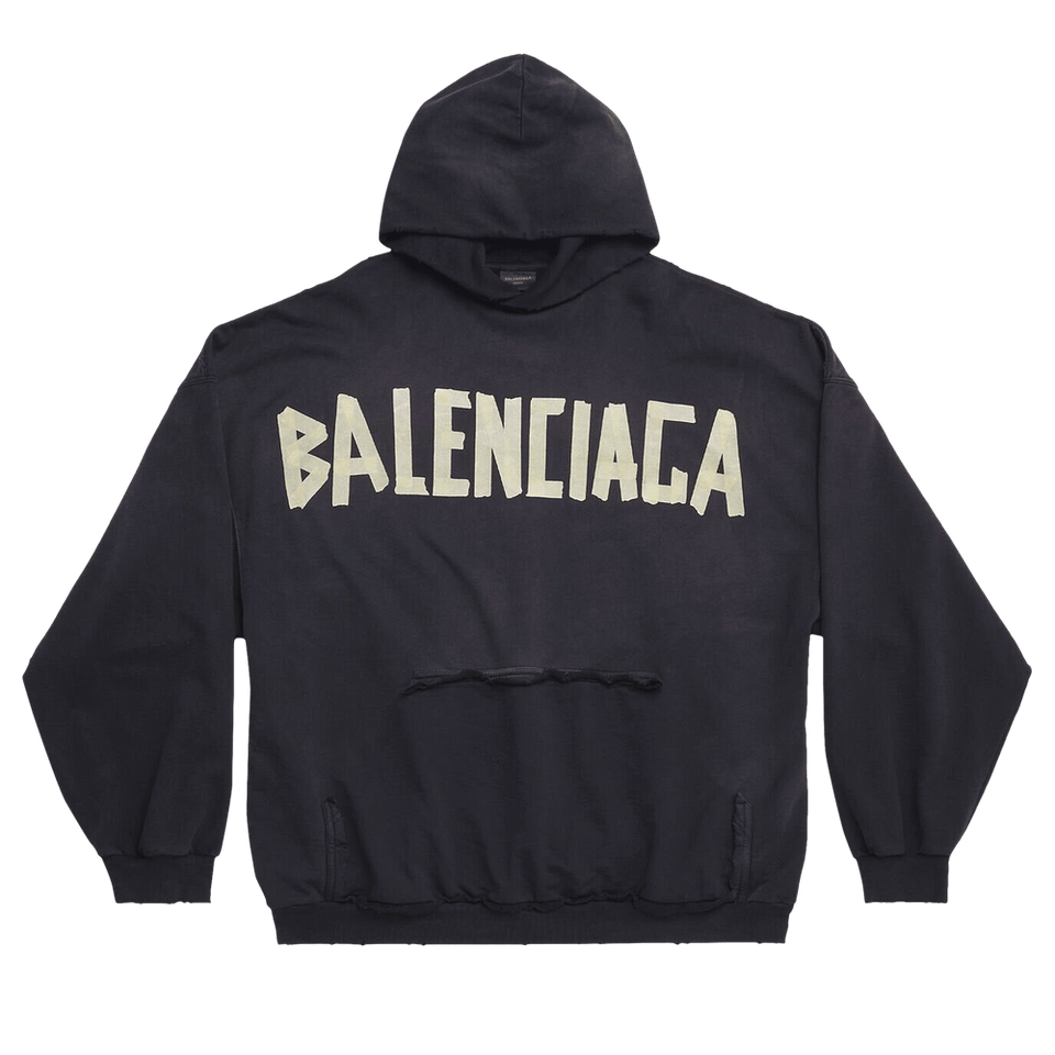 Balenciaga Ripped Pocket Hoodie Washed Black