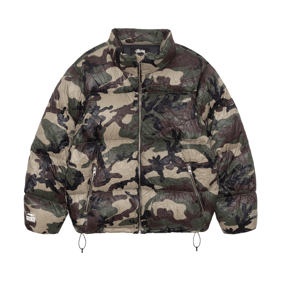 Stussy Wrinkled Nylon Down Puffer Woodland Camo