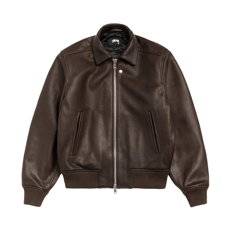 Stussy Leather Flight Jacket Dark Brown