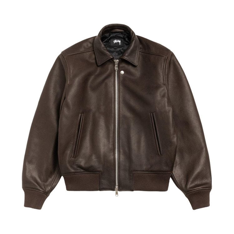 Stussy Leather Flight Jacket Dark Brown