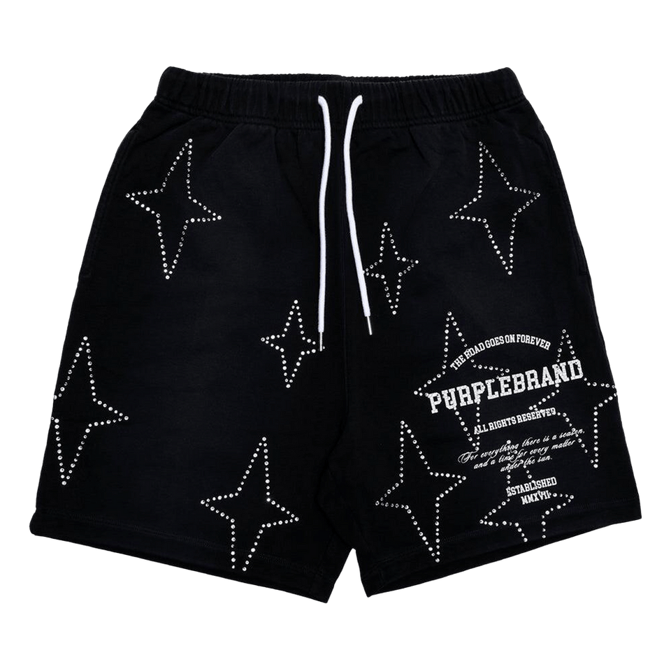 PURPLE BRAND Stacked Crystal Stars Shorts Black