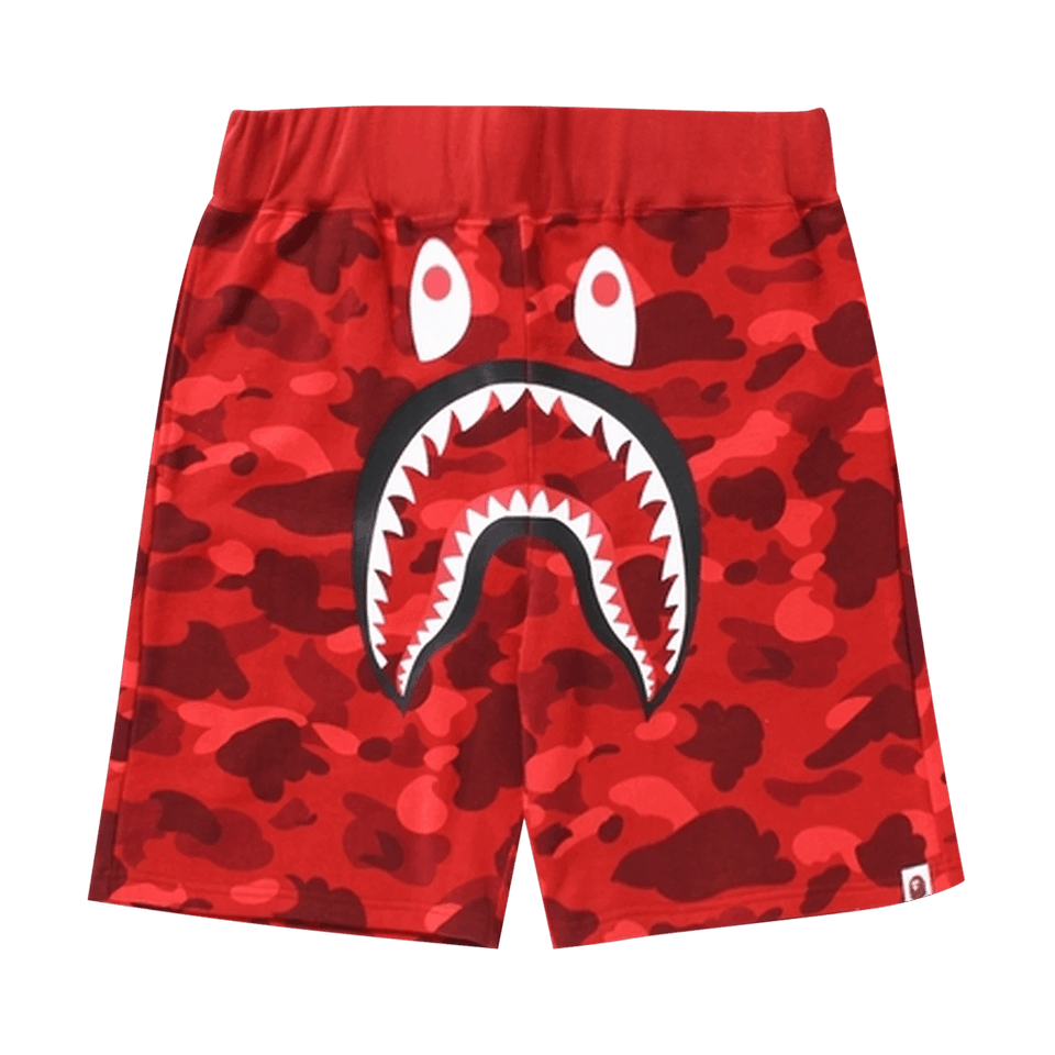 BAPE Camo Shark Sweat Shorts Red